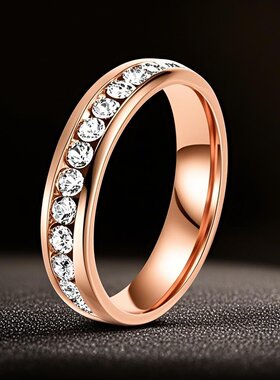 戒指女不掉色钛钢欧美镶钻不锈钢素圈满天星手饰时尚潮流饰品