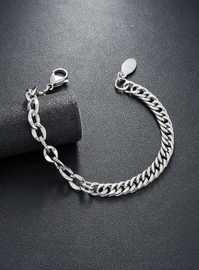 欧美不锈钢压光手链男士简约嘻哈O形钛钢链霸气朋克风手饰品
