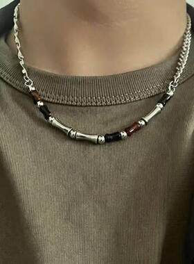 竹节钛钢拼接项链男潮小众设计感轻奢不掉色配饰高级感锁骨链饰品