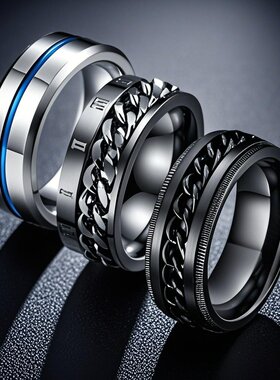 钛钢戒指男款潮男配饰不锈钢男士ins时尚首饰高级套装感设计