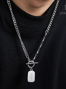 欧美潮流不锈钢项链嘻哈个性ins网红锁骨链hiphop吊坠毛