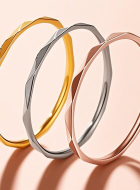 戒指女小众高级设计女生ins风极细不掉色1mm菱形钛钢素圈指环