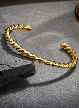 欧美个性潮流ins风螺旋麻花不锈钢手环网红新款镀金夸张手镯