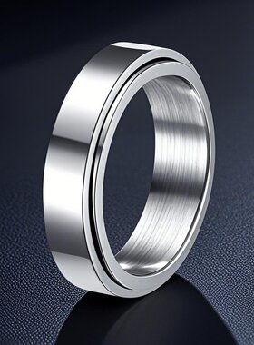 不锈钢戒指男欧美可转动旋转指环减压6mm钛钢女戒不掉色设计