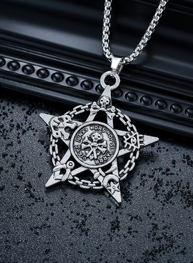 欧美五角星骷髅头项链不锈钢服饰吊坠男哥特风毛衣链挂件
