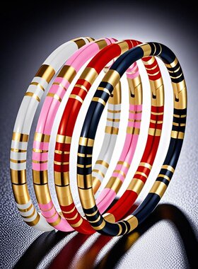 欧美珐琅手镯黑白金色叠戴撞色小众轻奢时尚精致简约设计感手镯