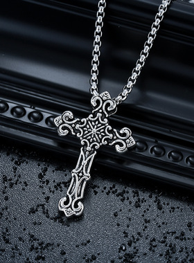 欧美嘻哈潮流十字架项链男女百搭小众不锈钢挂链男士饰品