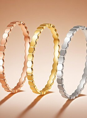 新款轻奢小众菱形钛钢手镯精抛光蜂巢情侣手环设计感强潮流配饰