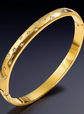 不锈钢新款气质小众手镯星星镶钻钛钢镀18K金星月白钻高级感手