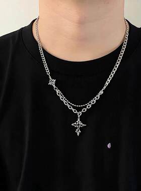 黑色十字架男生项链小众个性拼接链条潮牌配饰高级感时尚百搭饰品