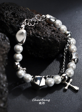 十字架手链男钛钢不掉色高级感百搭轻奢风夏季配饰女小众简约饰品