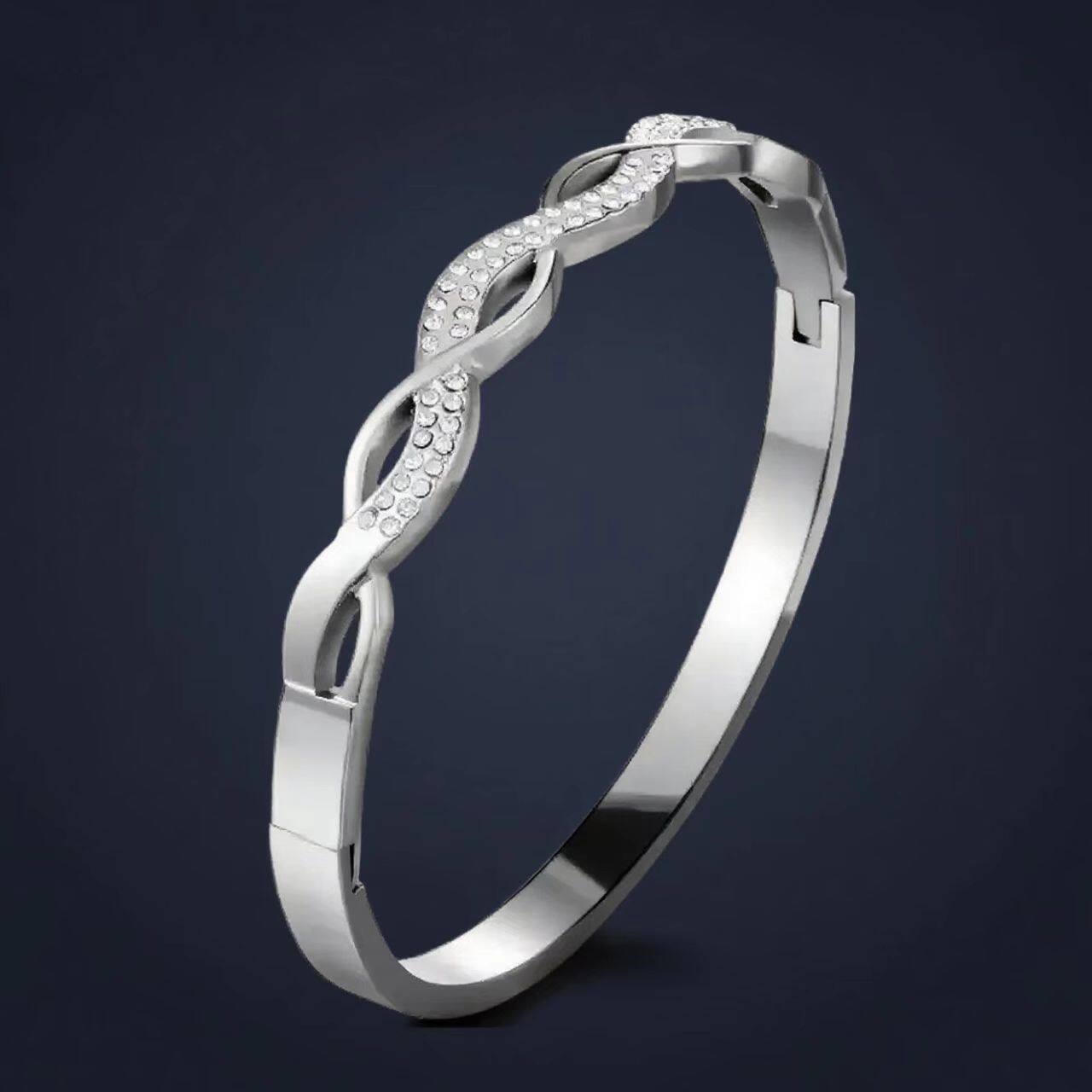 韩版新款麻花手镯 欧美ins满钻镂空交叉几何时尚手镯简约个性手链