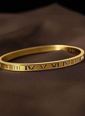 不锈钢欧美流行手镯罗马数字钛钢简约时尚高级感饰品不掉色手镯