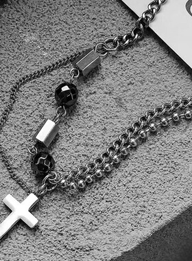 十字架项链双层叠戴高级感百搭简约男女新款嘻哈设计配饰首饰