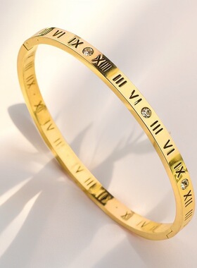 手镯女高级感罗马数字欧美钛钢饰品ins风不掉色不锈钢手饰潮流