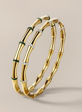 竹节钛钢素面手镯金色简约优雅实心不锈钢网红同款潮流设计手饰