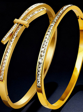 欧美新款整圈微镶几何形钛钢手镯女欧美ins风简约气质手饰品