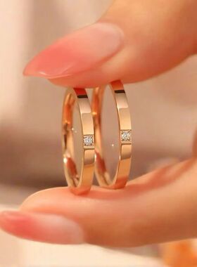 不锈钢戒指饰品女不掉色ins高级感镶钻钛钢素圈指环小众2mm