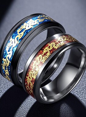 钛钢戒指男士潮男嘻哈ins欧美黑色滴胶个性不锈钢指环饰品潮流