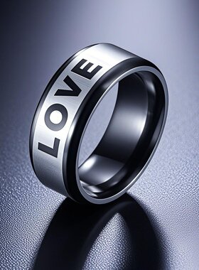 不锈钢戒指男士钛钢指环小众潮ins复古个性8mm宽LOVE冷