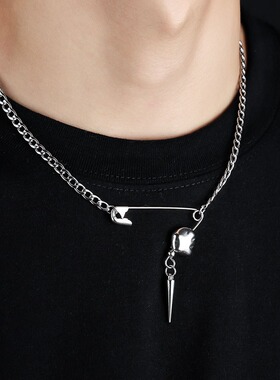 回形针铆钉项链男时尚嘻哈街头简约设计高级感锁骨链女百搭饰品潮