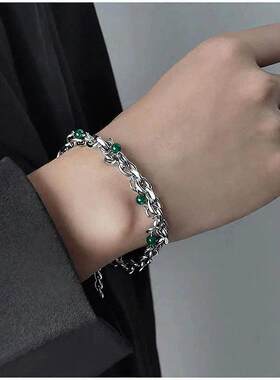 绿珠手链男士冷淡风手链不掉色个性小众设计钛钢潮流手饰高级配饰