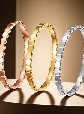 热卖六边形钛钢手镯菱形蜂巢设计感小众高级手镯手饰ins风