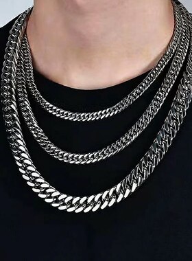 欧美加密钛钢项链男士百搭不掉色霸气时尚不锈钢嘻哈饰品