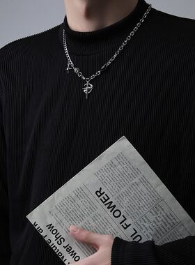 钛钢百搭项链男款潮轻奢小众高级感配饰ins嘻哈街头链子挂饰吊坠