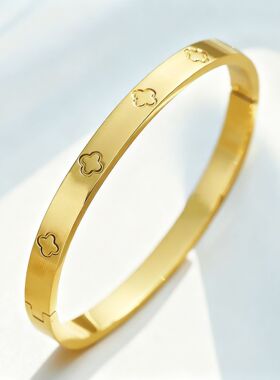 亚马逊热销款饰品INS风不锈钢手镯 简约百搭四叶花钛钢卡扣手镯女
