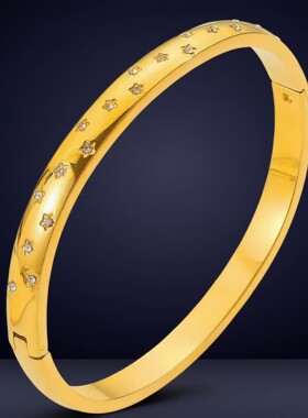 不锈钢新款气质小众手镯星星镶钻钛钢镀18K金星月白钻高级感手镯