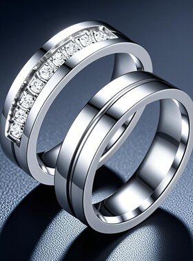 不锈钢戒指情侣对戒一对不掉色小众设计ins风微镶钻指环钛钢饰品