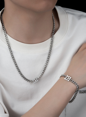 古巴钛钢项链男嘻哈手链欧美潮牌颈链毛衣链时尚饰品锁骨链潮流款