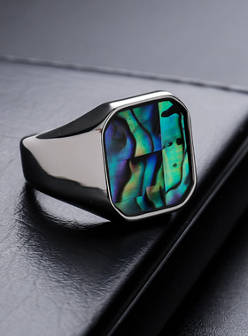 欧美热销上新轻奢简约时尚绝美贝壳流光戒指男不锈钢贝壳个性对戒