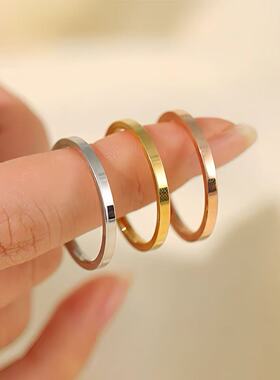 不锈钢戒指女法式ins钛钢指环银色不掉色小众设计2mm极细百