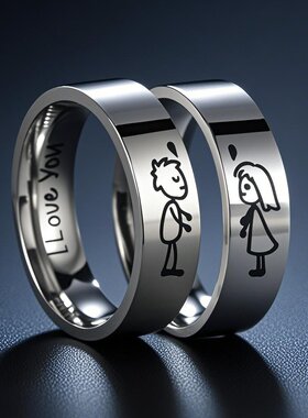 钛钢情侣对戒初见倾心清新ins风男女不锈钢饰品手饰一对