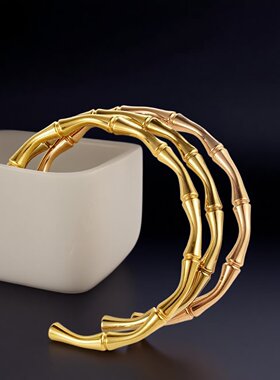 手镯女生饰品ins风小众不掉色女夏钛钢竹节手镯不锈钢C形手饰
