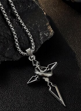 黑色十字架钛钢项链男时尚毛衣链小众高级感饰品女热销配饰