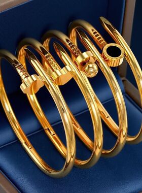 欧美热卖个性新品罗马幸运草心形钉子手镯女士饰品不锈钢镀金首饰