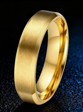 不锈钢戒指女欧美复古男士钛钢不掉色金色哑面6mm潮流冷淡款