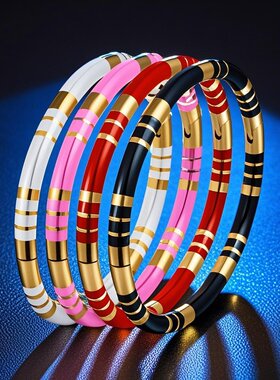 设计感开口撞色珐琅手镯法国小众黑白金色叠戴细手环学生饰品潮流