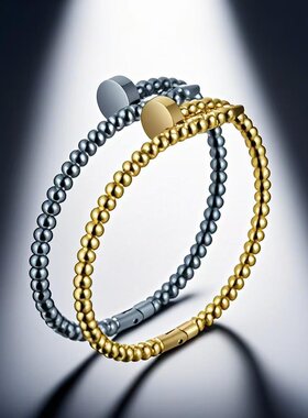 热销不锈钢新款欧美简约百搭串珠钉子手镯不掉色时尚饰品