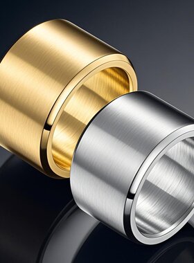 戒指男款潮男不掉色小众ins嘻哈个性钛钢拉丝哑光不锈钢板指饰