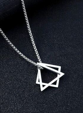项链男款高级感轻奢小众钛钢几何配饰潮牌吊坠男士卫衣毛衣链挂饰