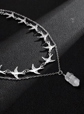 欧美男士小众设计感飞鸟双层叠戴项链冷淡风吊坠点缀个性配饰