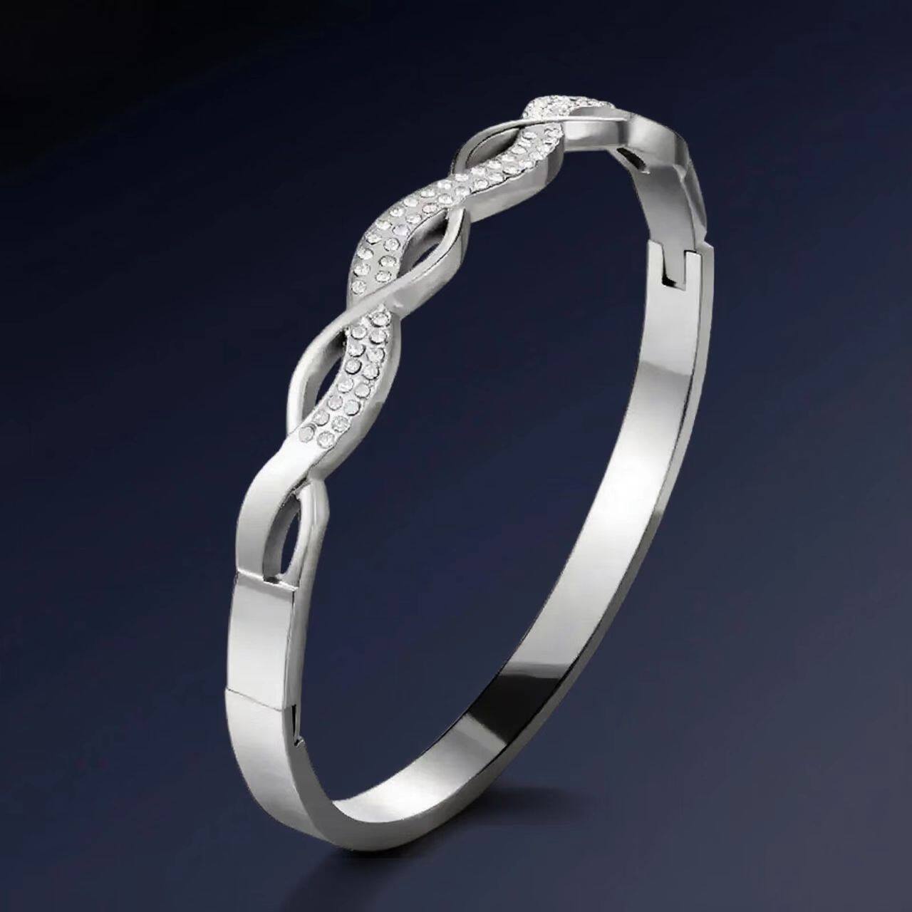 韩版新款麻花手镯欧美ins满钻镂空交叉几何时尚简约个性手链