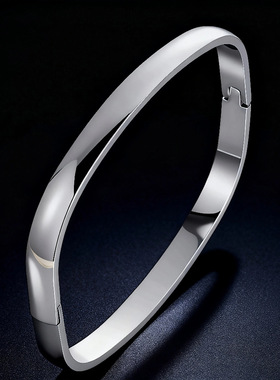 欧美风格简约光面卡扣手镯冷淡风8mm宽无LOGO情侣不锈钢手环手镯