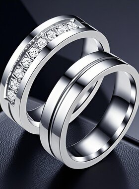 不锈钢戒指情侣对戒一对不掉色小众设计ins风微镶钻指环钛钢饰品