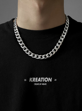 项链吊坠男简约百搭古巴挂链嘻哈朋克潮流锁骨蹦迪配饰设计感强