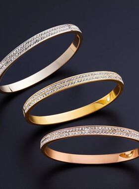 钛钢手镯男女高级感小众双排镶钻百搭电镀精致不掉色时尚饰品